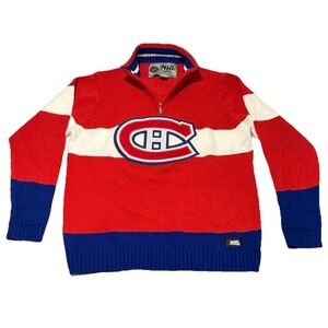 Vintage NHL Montreal Canadiens Knit Sweater Men's L Red Embroidered Crest Logo